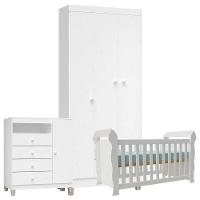 Quarto De Bebê 3 Portas Ternura Baby Com Berço Lara Branco Brilho - Incorplac - 1