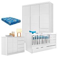 Quarto De Bebê Blenda Com Berço Multifuncional Cleo Branco Acetinado E Colchão – Phoenix - 1