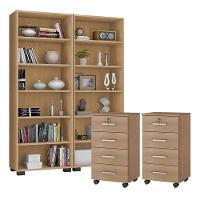 Kit 2 Gaveteiros Para Escritório Gávea Com Chave E 2 Livreiros Office Freijó Fosco – Móveis Leão - 1