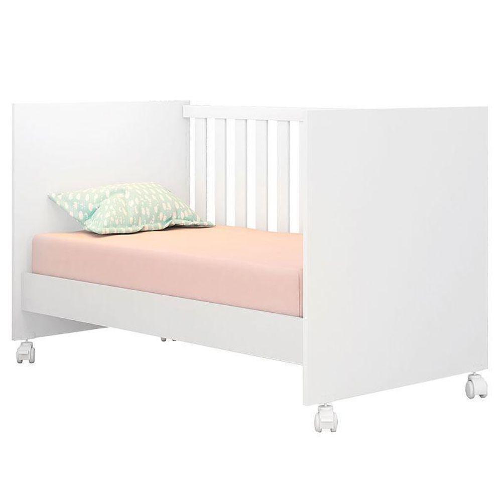 Quarto De Bebê Louise 4 Portas Com Berço Doce Sonho 100 Rodízios Branco Brilho E Colchão - Ajl - 6