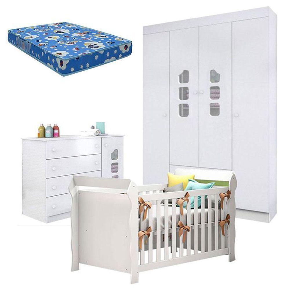 Quarto De Bebê Lívia Com Berço Americano Lara Branco Brilho E Colchão – Phoenix - 1