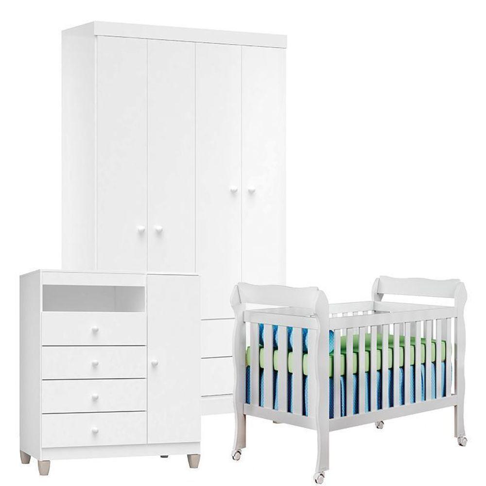 Quarto De Bebê 4 Portas Ternura Baby Com Berço Lila Branco Brilho - Incorplac - 1