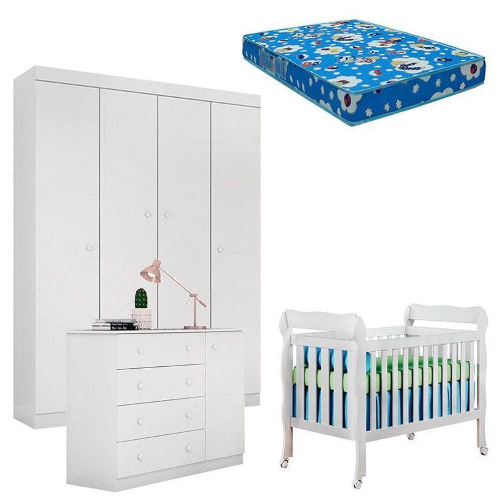 Quarto De Bebê Helena Com Berço Lila Branco Brilho Com Colchão Phisical – Phoenix - 1