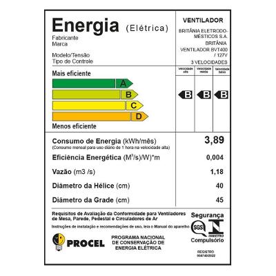Ventilador Britânia 150W 40cm 6 Pás 3 Velocidades Preto BVT400 110V Maxx Force Turbo