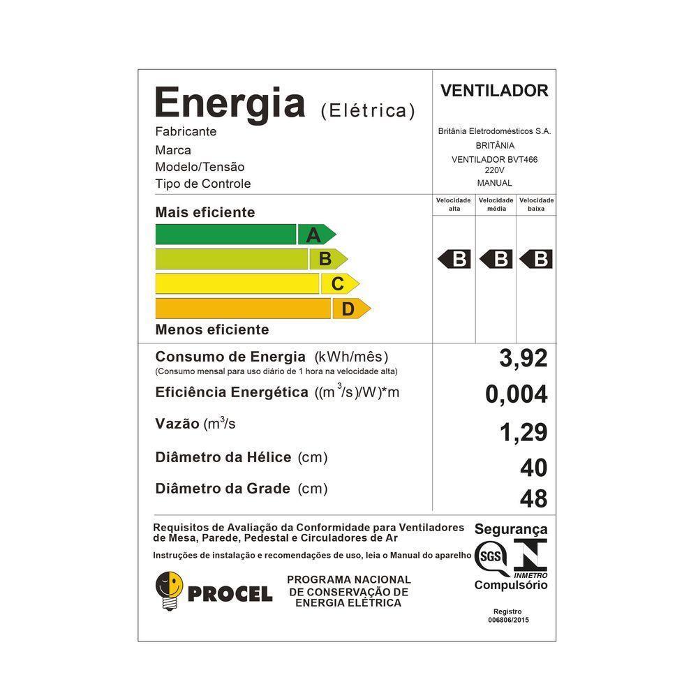 Ventilador De Coluna Britânia Turbo Silencioso 160W BVT466 220V - 7