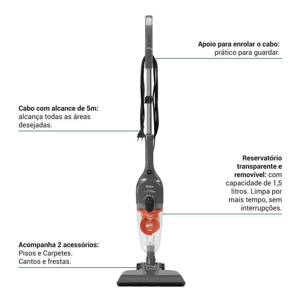 Aspirador De Pó Vertical Philco Ciclone 2 Em 1 1400W PAS1550C 220V - 5