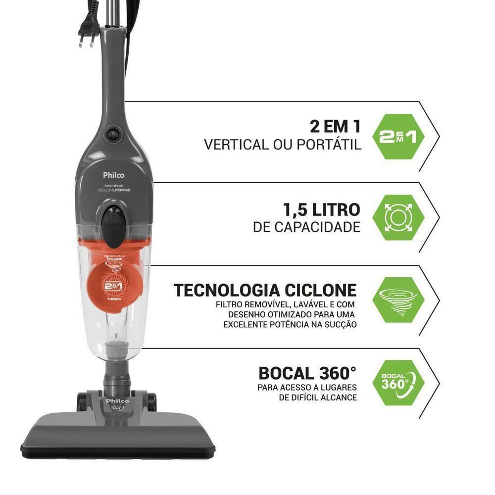 Aspirador De Pó Vertical Philco Ciclone 2 Em 1 1400W PAS1550C 220V - 9