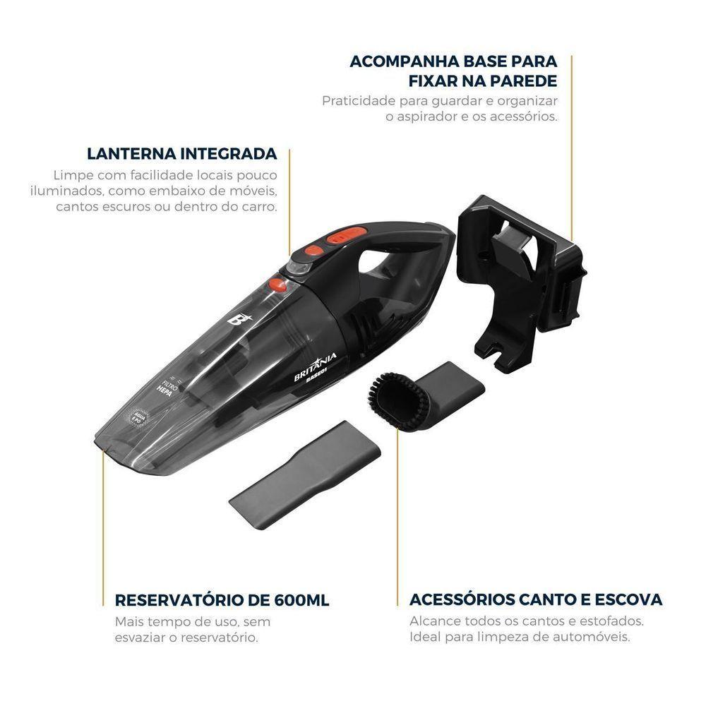 Aspirador De Pó Portátil Britânia Pó água Bivolt 60W BASE01 - 4