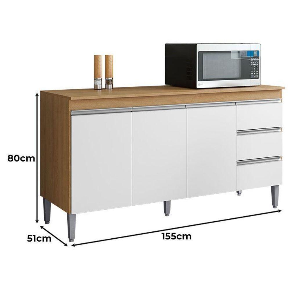 Balcão De Cozinha Andréia Com Tampo 160cm Amêndoa Branco - Ajl - 2