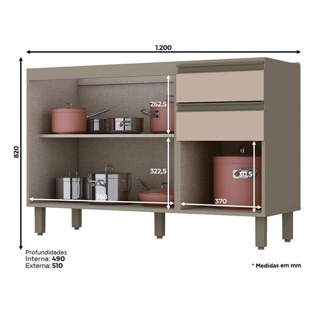 Balcão De Cozinha évelin Com Tampo 120 Cm Duna Cristal – Henn - 2