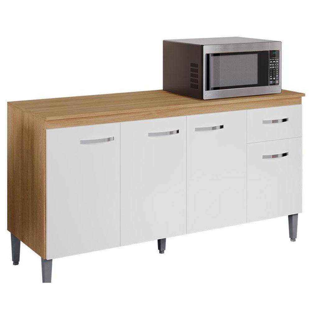 Balcão De Cozinha Ambiente Gabriela Com Tampo 150cm Amêndoa Branco - Ajl - 5