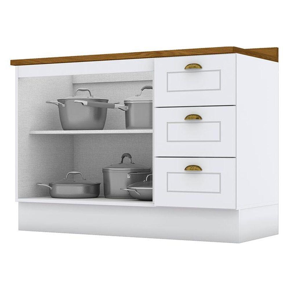 Balcão De Cozinha 120 Cm Americana Branco Com Tampo Nature – Henn - 2