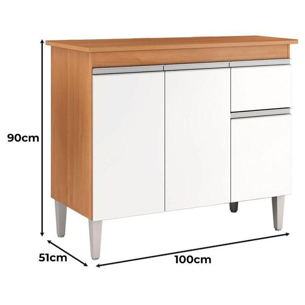 Balcão De Cozinha Tatiane Com Tampo 100cm Amêndoa Branco - Ajl - 2