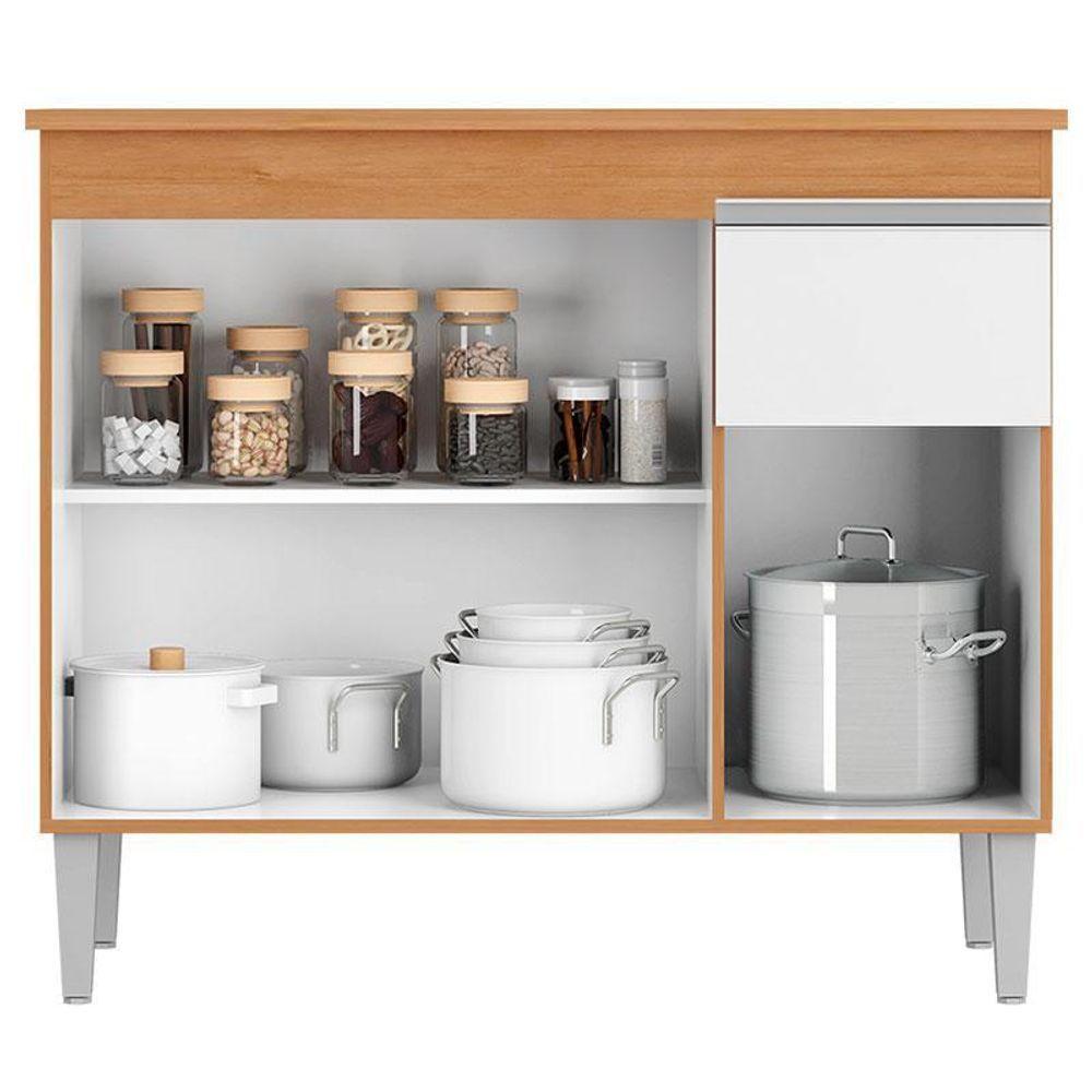 Balcão De Cozinha Tatiane Com Tampo 100cm Amêndoa Branco - Ajl - 3