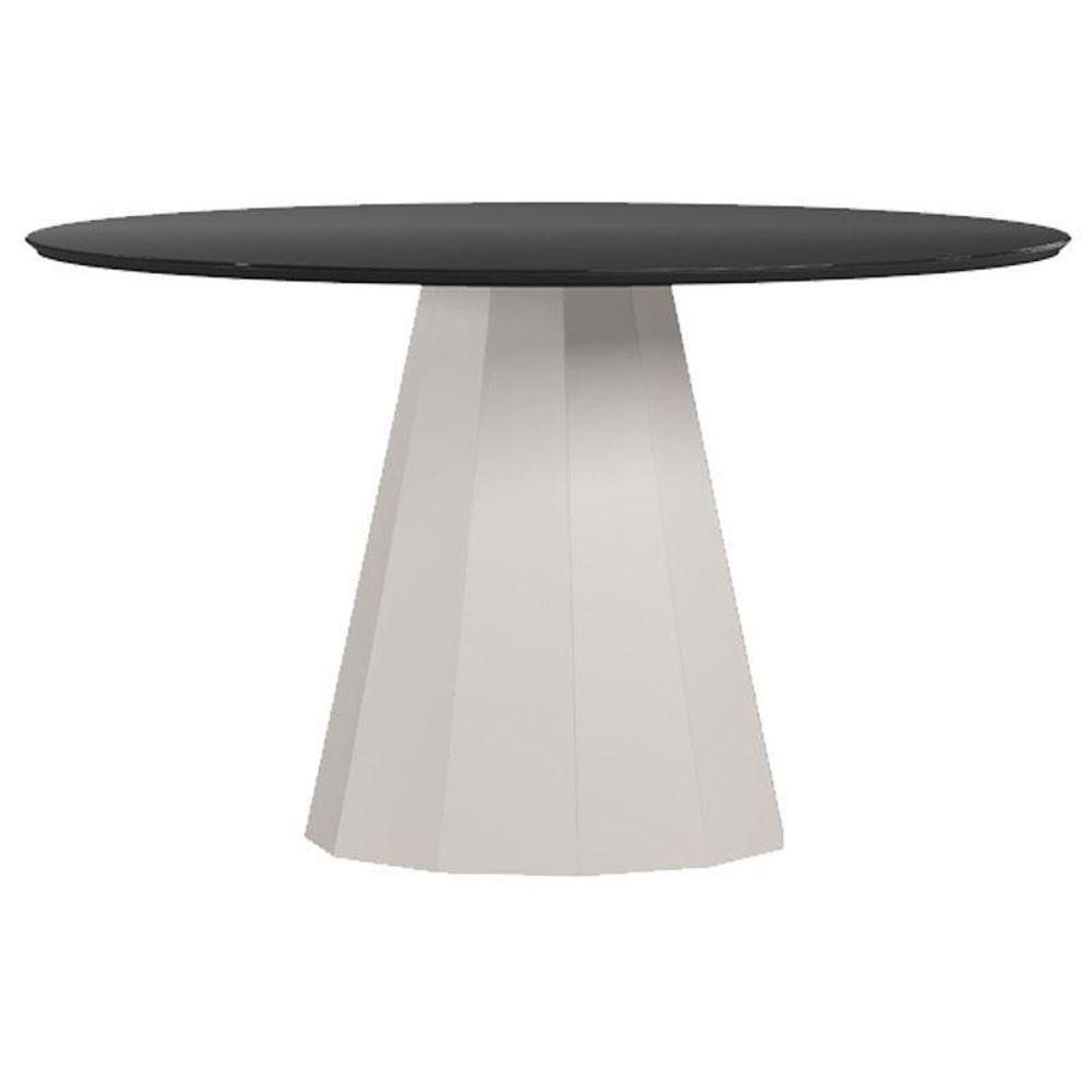 Mesa De Jantar 135x135 Cm Isis Com Vidro Off White Preto – New Ceval - 1