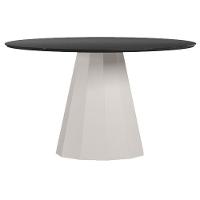 Mesa De Jantar 135x135 Cm Isis Com Vidro Off White Preto – New Ceval - 1