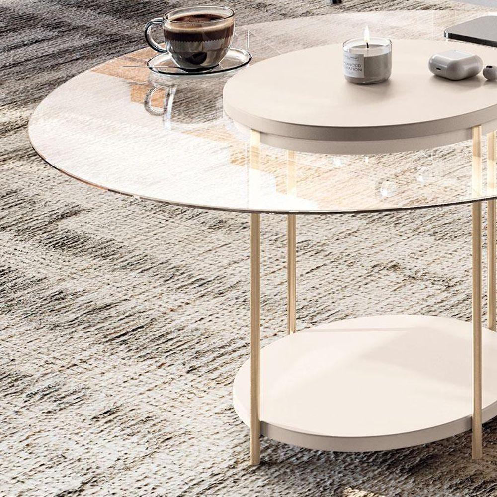 Mesa De Centro Sky Com Tampo De Vidro Off White – Hb Móveis - 2