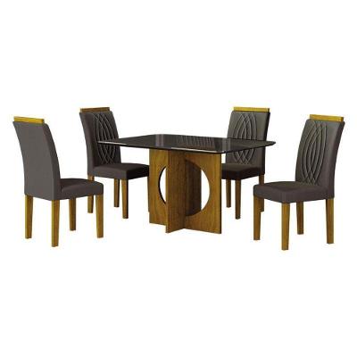 Mesa De Jantar Lorena Plus 120x80 Freijó Chumbo Com 4 Cadeiras Doha Joli Chumbo – Leifer Móveis