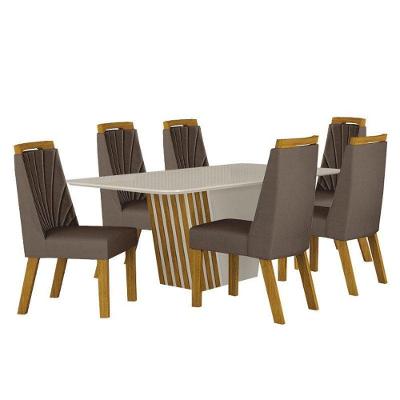 Mesa De Jantar Liz 180x90 Off White Freijó Off Com 6 Cadeiras Freijó Joli Camurça – Leifer Móveis