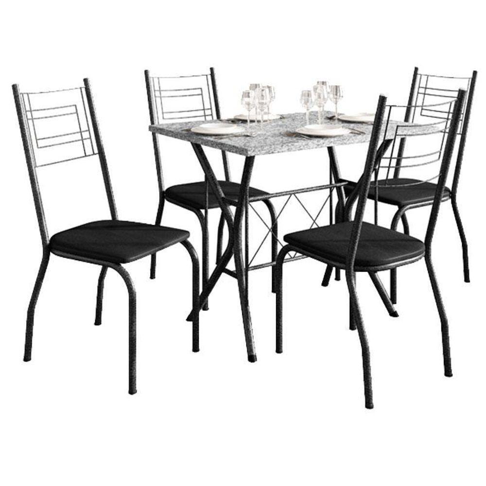 Mesa De Jantar Bruna 100x60 Cm Com Granito Ocre Itabira Com 4 Cadeiras 063 Preto – Artefamol - 1