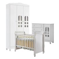 Quarto De Bebê New Selena 3 Portas Com Cômoda Selena E Berço Mirelle Branco Brilho – Carolina Móveis - 1