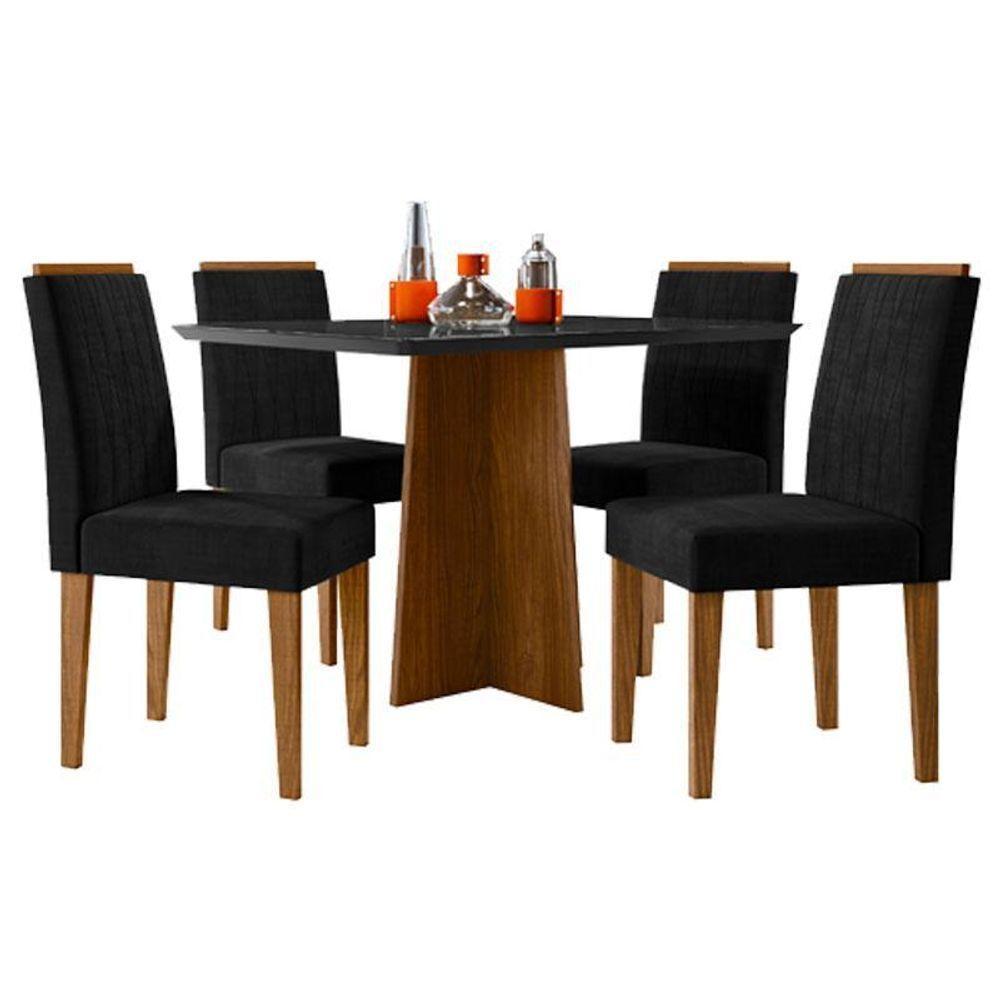 Mesa De Jantar Ambiente Anitta 120x80 Cm Com Vidro Ype Preto E 4 Cadeiras Ana Veludo Preto – New Ceval - 4