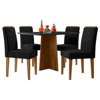 Mesa De Jantar Ambiente Anitta 120x80 Cm Com Vidro Ype Preto E 4 Cadeiras Ana Veludo Preto – New Ceval - 4