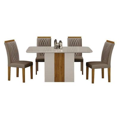 Mesa De Jantar Doha 120x80 Off White Decor Off Com 4 Cadeiras Freijó Joli Camurça – Leifer Móveis