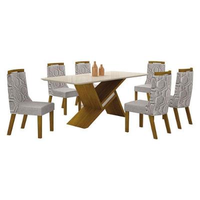 Mesa De Jantar ágata 180x90 Freijó Off White Com 6 Cadeiras Mdf Freijó Linho Cinza – Leifer Móveis