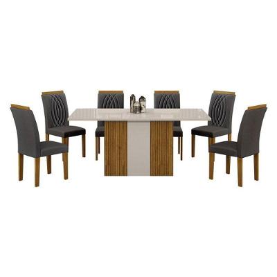 Mesa De Jantar Doha 160x80 Reto Freijó Decor Off White Com 6 Cadeiras Freijó Joli Chumbo – Leifer Móveis