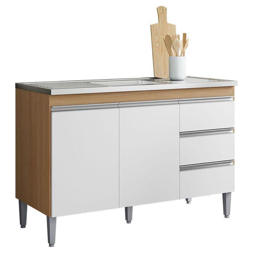 Balcão De Pia Andréia 120cm Amêndoa Branco - Ajl - 1