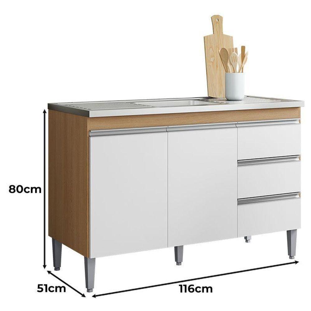 Balcão De Pia Andréia 120cm Amêndoa Branco - Ajl - 2