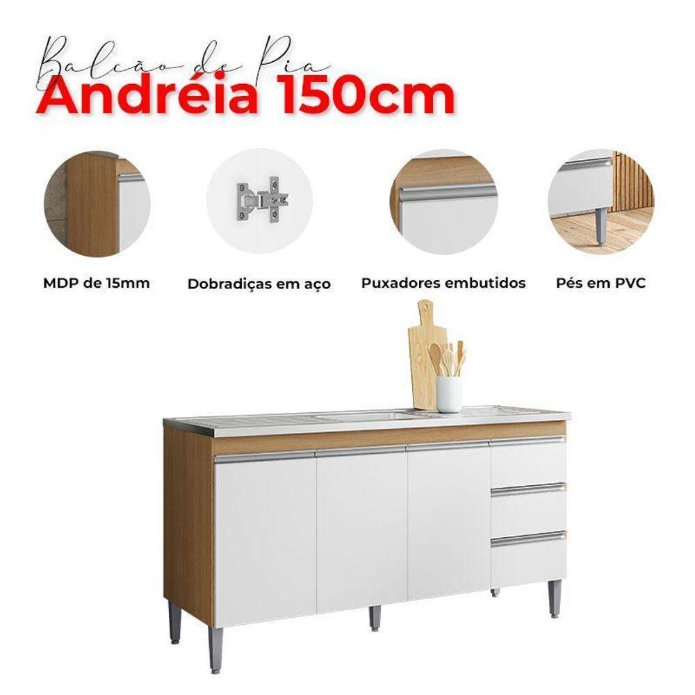 Balcão De Pia 150cm E Armário Aéreo Andreia Amêndoa Branco - Ajl - 6
