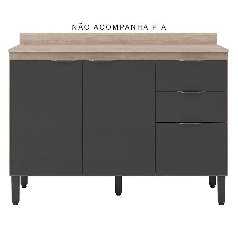 Balcão De Cozinha Firenze Com Tampo 120 Cm Avena Grafito - Demóbile - 2