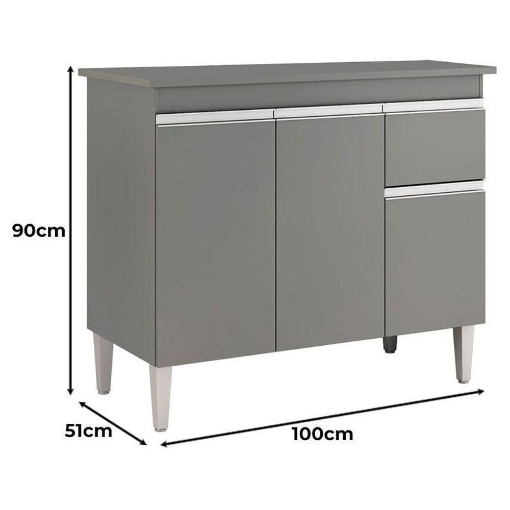 Balcão De Cozinha Tatiane Com Tampo 100cm Cinza Fosco - Ajl - 2