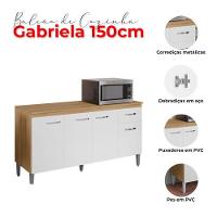 Balcão De Cozinha Gabriela Com Tampo 150cm Amêndoa Branco - Ajl