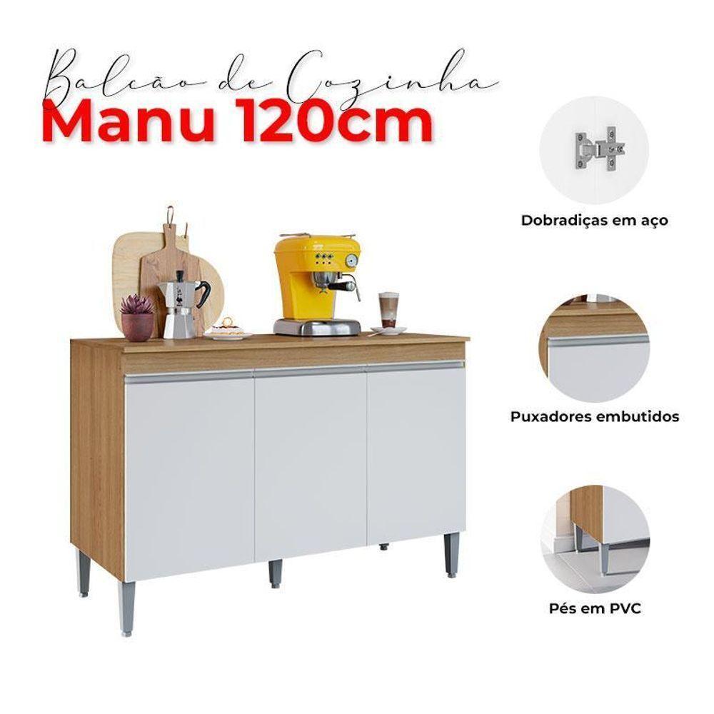 Balcão De Cozinha Ambiente Manu Com Tampo 120cm Amêndoa Branco - Ajl - 4