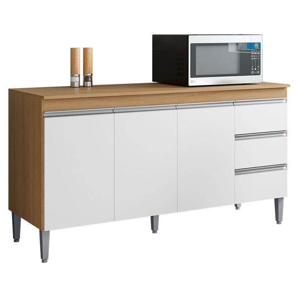 Balcão De Cozinha Ambiente Andréia Com Tampo 160cm Amêndoa Branco - Ajl - 5