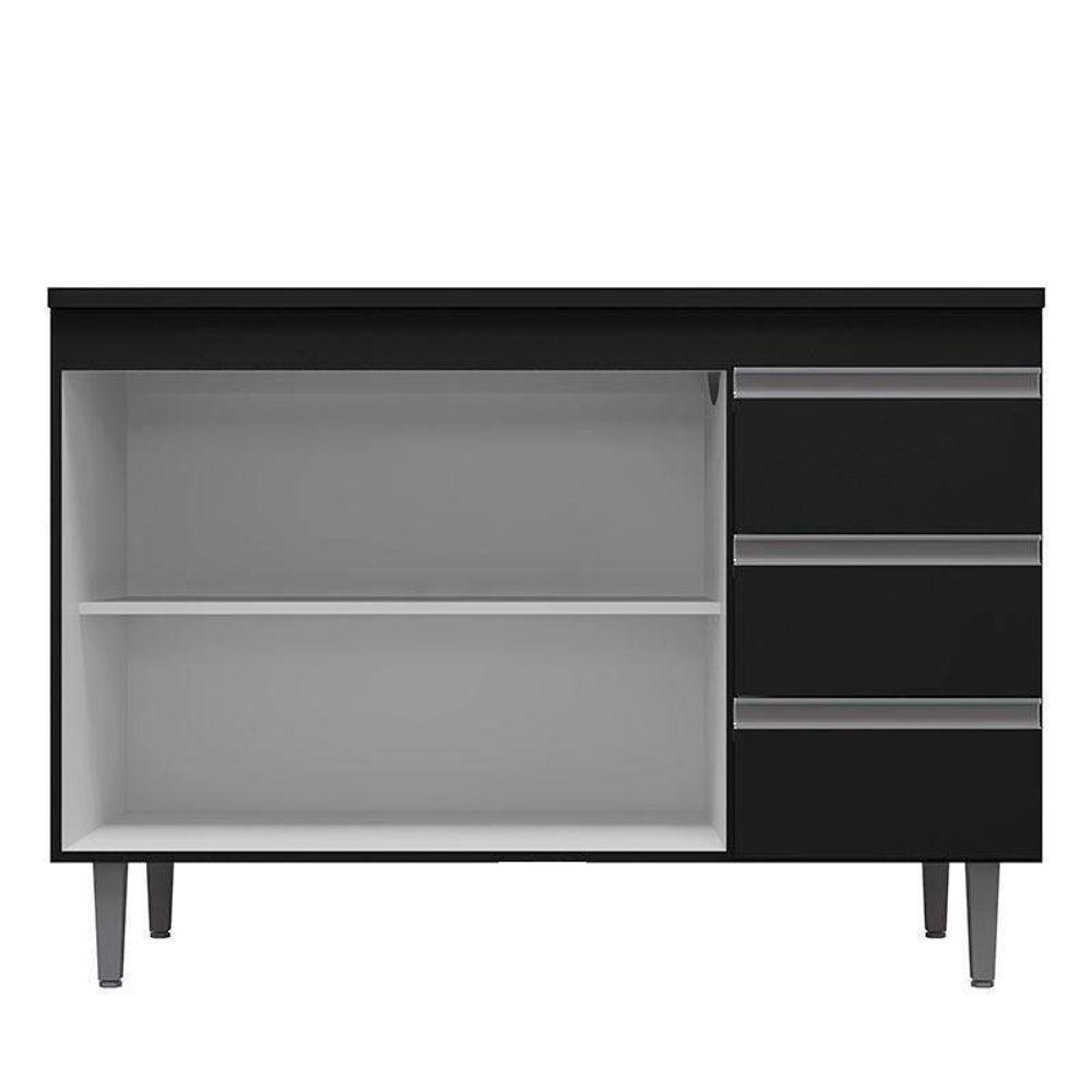 Balcão De Cozinha Andréia Com Tampo 100 Cm Preto Fosco - Ajl - 3