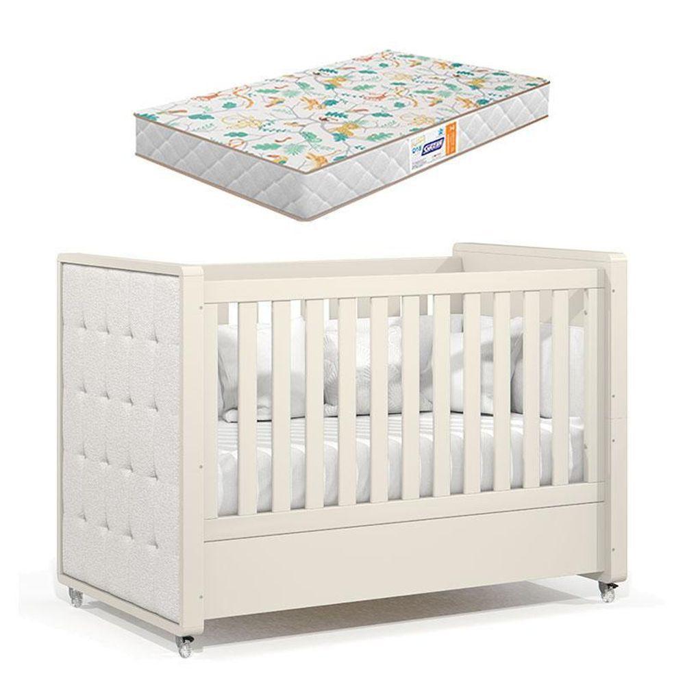 Berço Americano Tutto New Off White Com Capitonê New Boucle E Colchão Gazin - Matic - 1