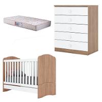 Berço Nacional Bala De Menta E Cômoda Infantil Pique-esconde Rústico Branco Com Colchão Gazin – Henn - 1