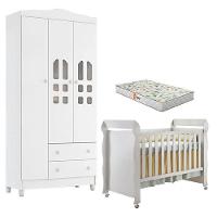 Berço Americano Mirelle E Guarda Roupa New Selena 3 Portas Branco Brilho Com Colchão Gazin – Carolina Móveis - 1