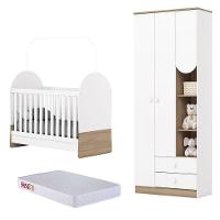 Guarda Roupa 3 Portas E Berço Mini Cama Magia Branco Jequitibá Hp Com Colchão 130x60 Prorelax - Henn - 1