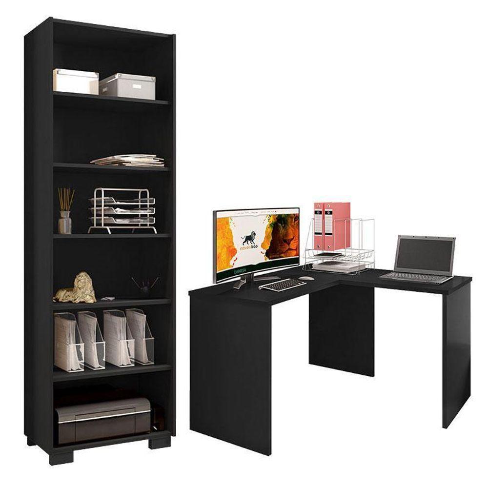 Mesa Para Computador Gávea Com Extensora E Livreiro Office Preto Trama - Móveis Leão - 1