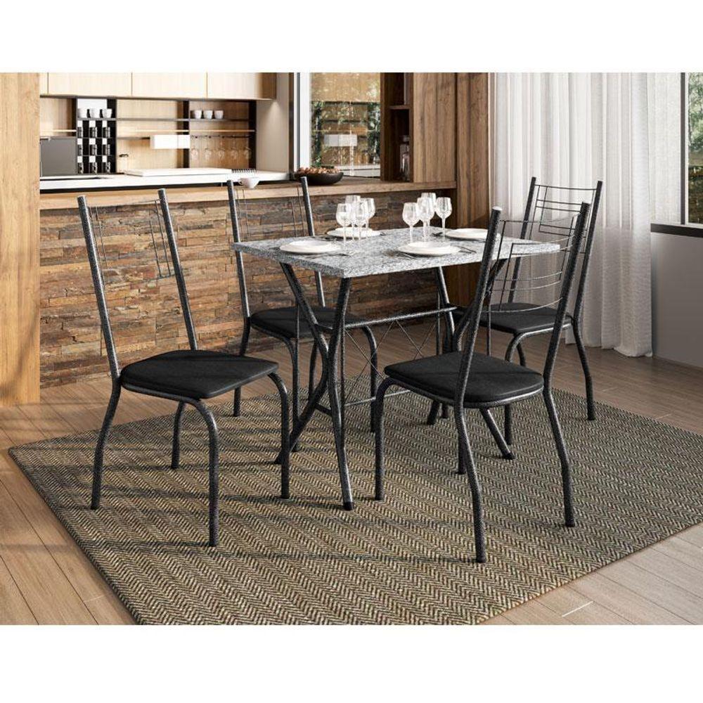 Mesa De Jantar Ambiente Bruna 100x60 Cm Com Granito Ocre Itabira Com 4 Cadeiras 063 Preto – Artefamol - 1
