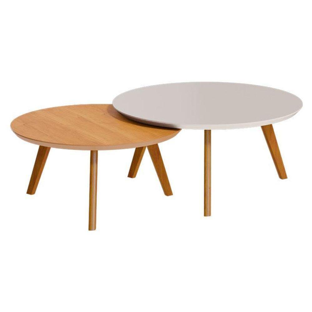 Kit Mesa De Centro Classic Redonda Off White Nature - Imcal - 1