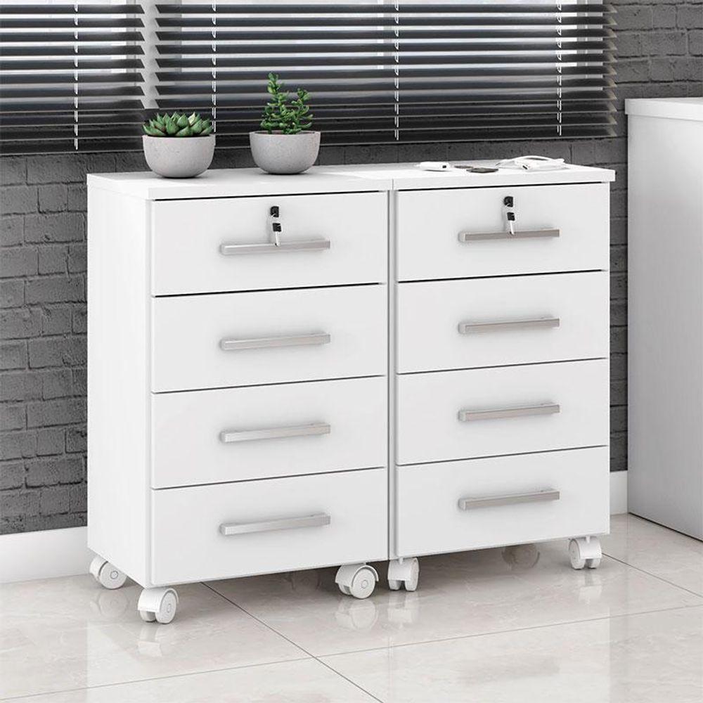 Kit 2 Gaveteiros Para Escritório Gávea Com Chave Branco Fosco – Móveis Leão - 5