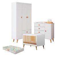 Quarto De Bebê Duda Com Berço Americano Ligia Branco Acetinado Bétula E Colchão Gazin – Carolina Móveis - 1