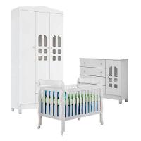 Quarto De Bebê New Selena 3 Portas Com Berço Lila E Cômoda Selena Branco Brilho – Carolina Móveis - 1