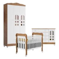 Quarto De Bebê New Selena 3 Portas Com Berço Lila E Cômoda Gran Selena Branco Acetinado Amadeirado – Carolina Móveis - 1